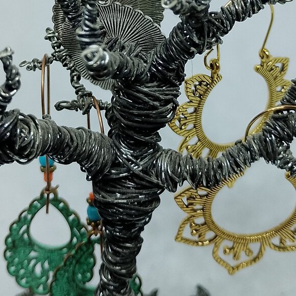 SALE! 3 PAIR EARRINGS, Ethnic SILVERY, BRONZE, PATINATED Blue Bunny BOHO BAUBLES - Picture 9 of 10